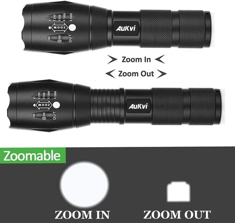 AuKvi 3-Color-Light Flashlight Tactical Flashlight with Red Green Filter Zoom 2000 lumens 5 Modes Waterproof Flashlight - Image 3